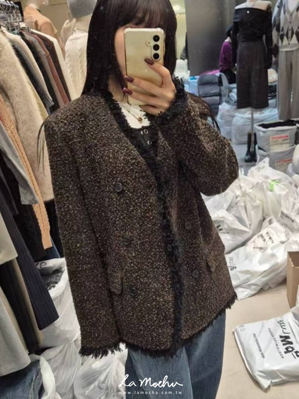 小香風無領毛邊外套